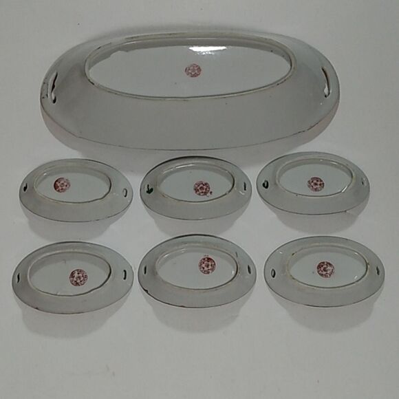 Vintage Handpainted Lusterware Celery Tray & Salts Made in Japan - Picture 11 of 12